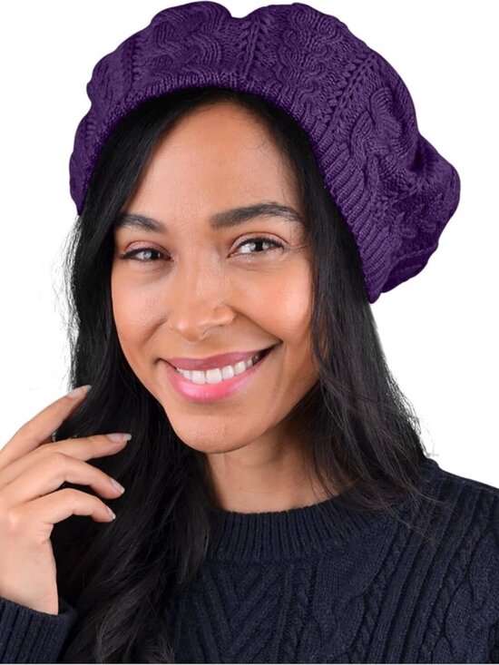 Women\'s Crochet Knitted Style Beanie Slouchy Hat Dark Purple main image 7